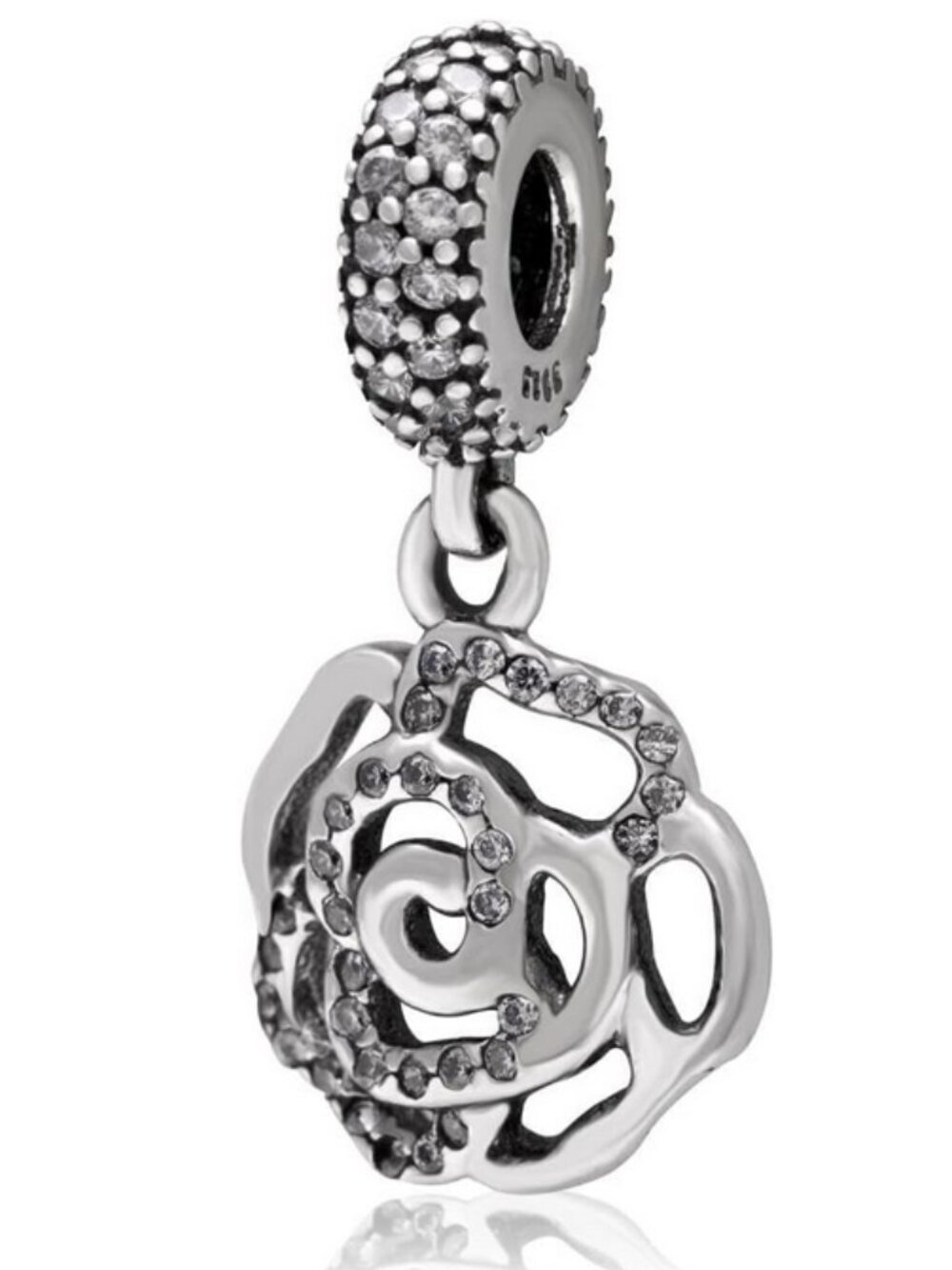 Pandora Charm Rose Dangle Charm 925 Sterling Silver Flower Beads